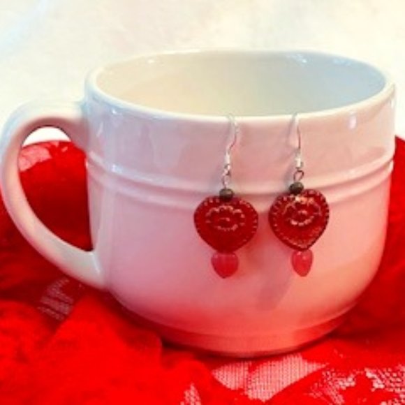 Whimsical Hearts & Flowers Dangle Earrings - Picture 1 of 3